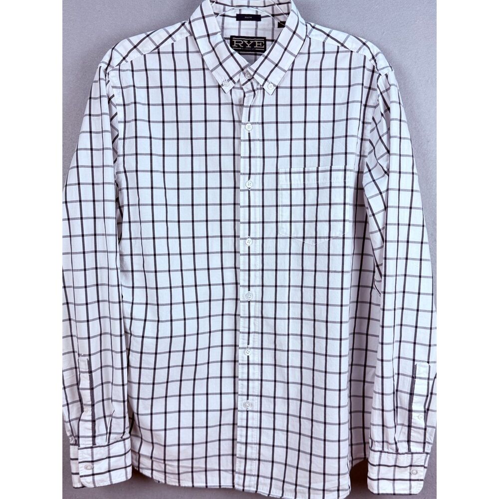 Rye by Hawker Rye Men’s L Slim White Plaid Cotton Button-Down